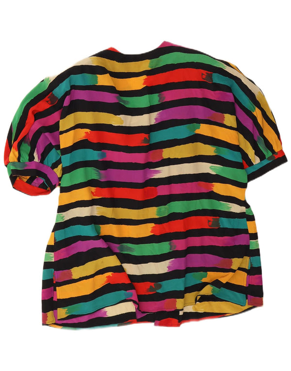 Camicetta vintage da donna a maniche corte UK 20 2XL a righe multicolore