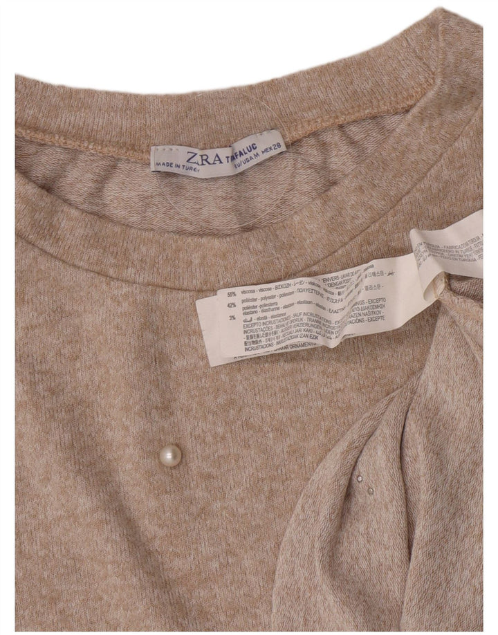 Camicetta Zara da donna con maniche a 3/4 UK 14 Viscosa chiazzata beige medio
