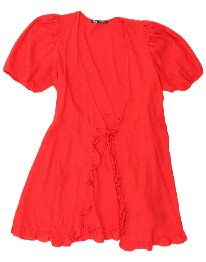 Abito a portafoglio da donna Zara UK 6 XS lino rosso