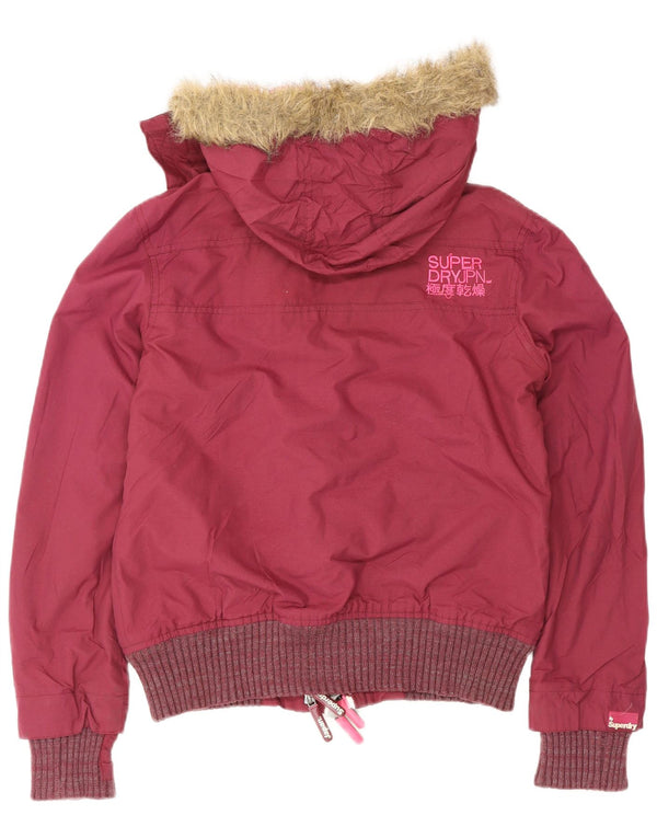 Bomber con cappuccio da donna Superdry UK 14 poliestere bordeaux medio