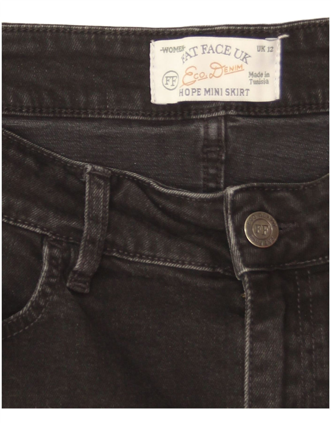 Mini gonna di jeans da donna Fat Face UK 12 media W32 cotone nero