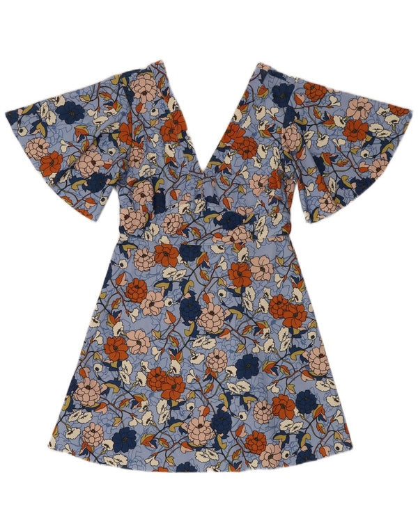 Abito a trapezio a pipistrello da donna Zara UK 12 Blu medio floreale