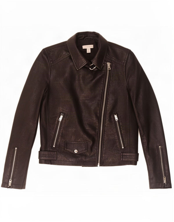 Topshop Giacca da motociclista da donna in ecopelle UK 8 Small Poliestere nero