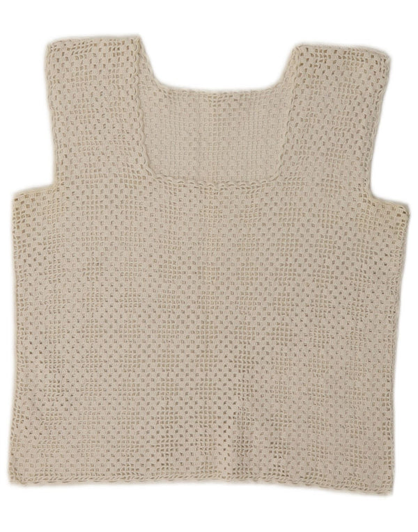 Top corto vintage da donna all'uncinetto UK 8 piccolo bianco