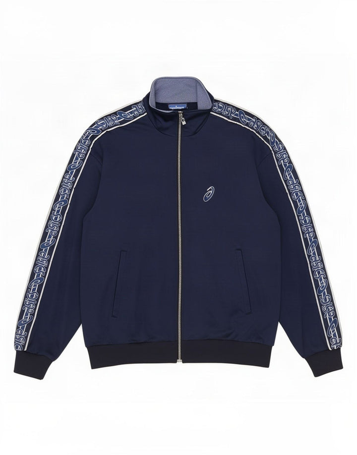 Giacca sportiva da uomo con grafica Asics, giacca grande, colore blu navy