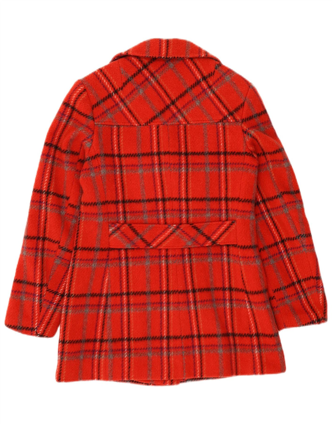 VINTAGE Girls Double Breasted Coat 12-13 Years Red Plaid Wool
