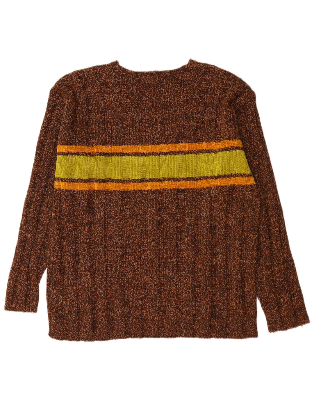 Maglione vintage da uomo con scollo a V, grande, in lana color block marrone