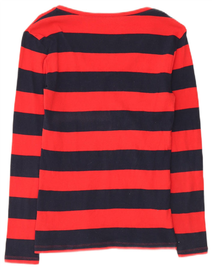 Tommy Hilfiger Donna Top Manica Lunga UK 10 Piccolo Cotone a Righe Rosse