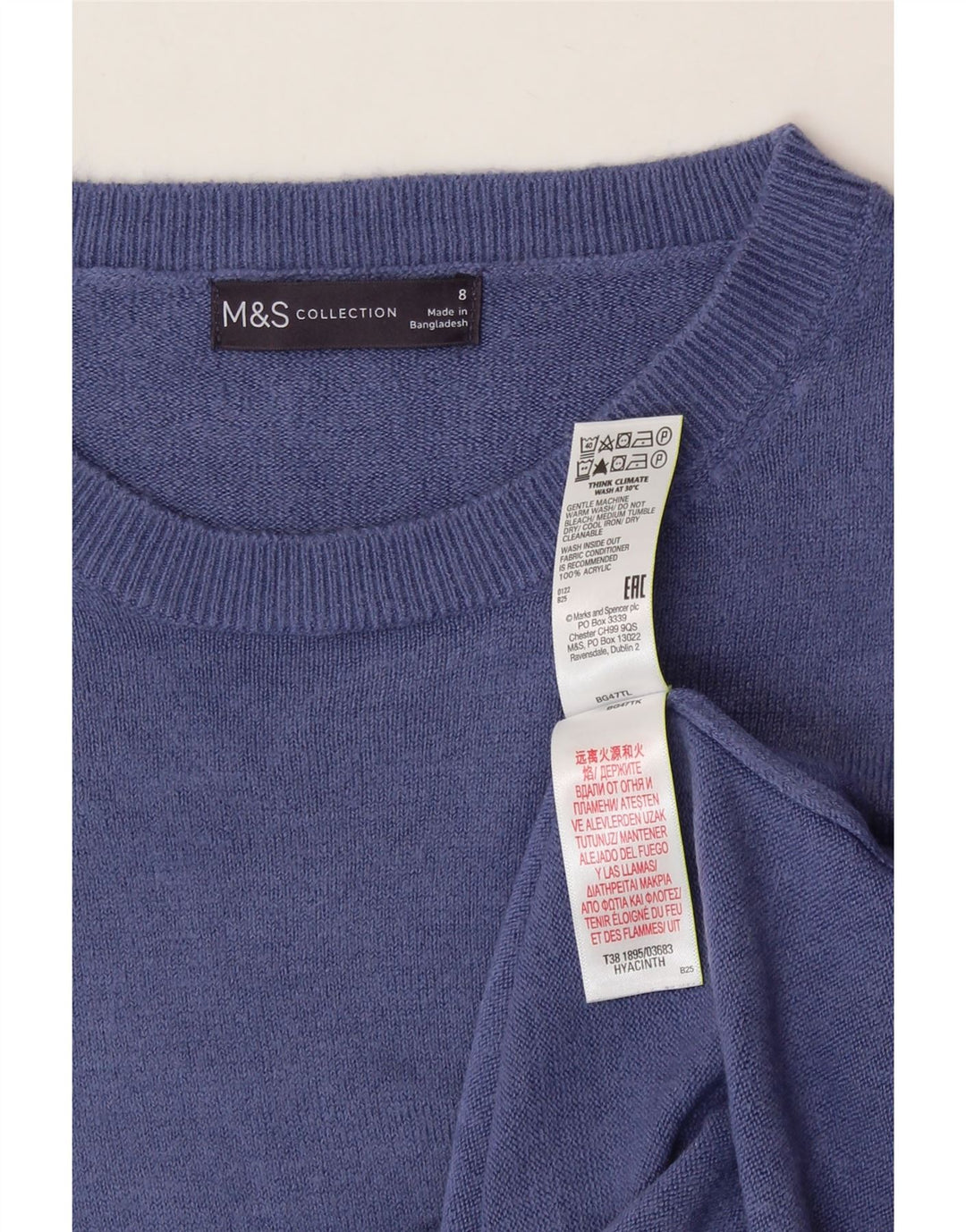 MARKS & SPENCER Womens Boat Neck Jumper Sweater UK 8 Small Blue Acrylic Vintage Marks & Spencer and Second-Hand Marks & Spencer from Messina Hembry 