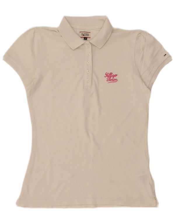 TOMMY HILFIGER Polo da donna UK 12 cotone bianco medio
