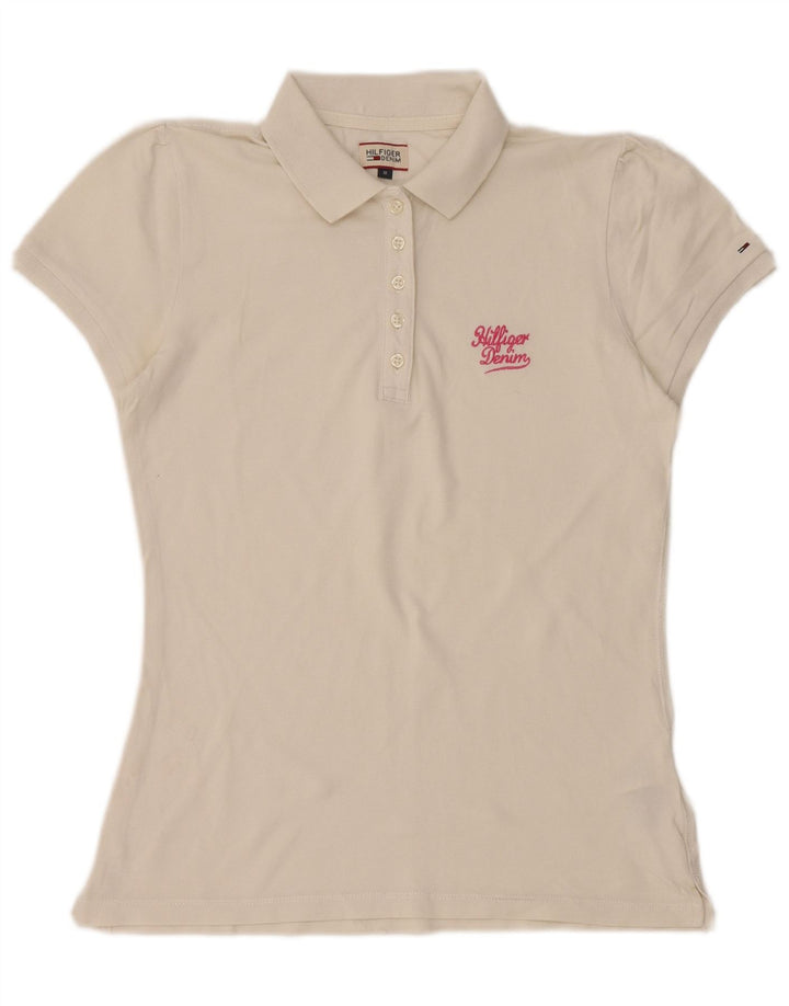TOMMY HILFIGER Polo da donna UK 12 cotone bianco medio
