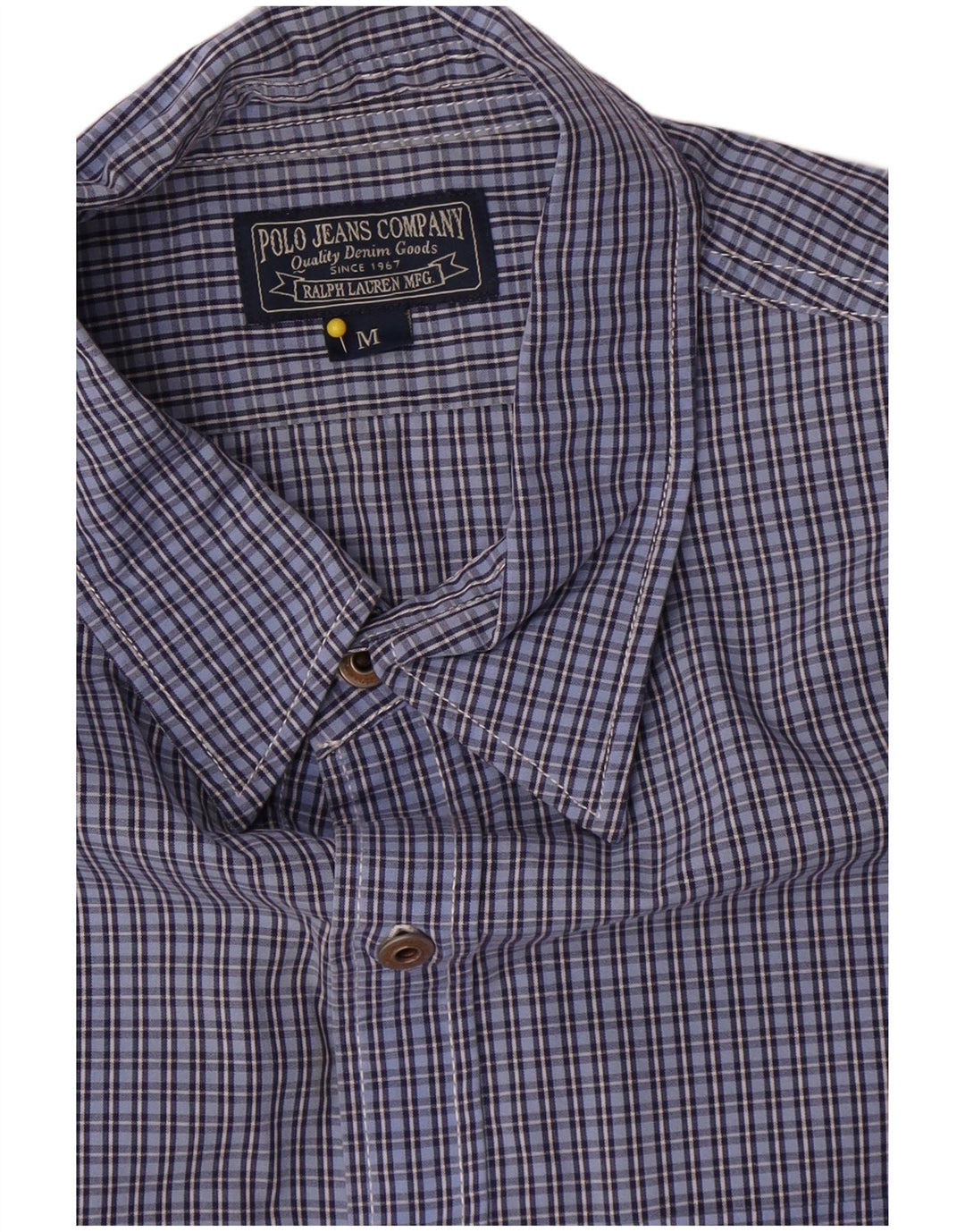 Camicia a maniche corte da uomo Ralph Lauren in cotone a quadri blu medio