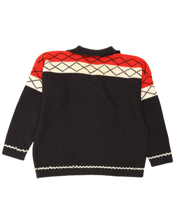Maglione vintage da donna con collo alto IT 40 piccolo nero geometrico