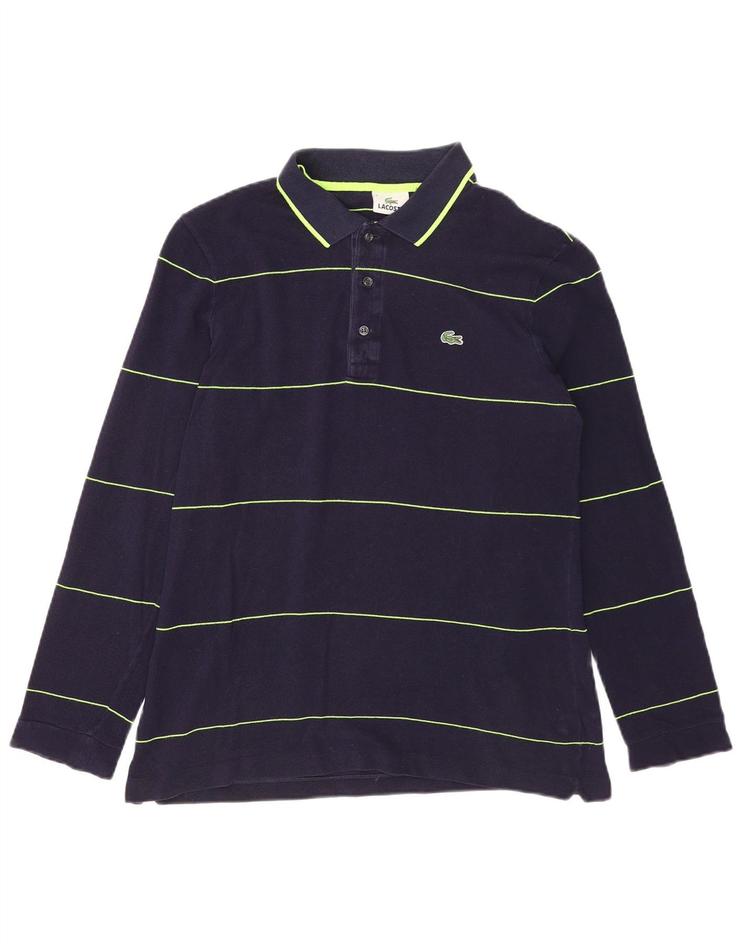 Polo LACOSTE da uomo a maniche lunghe taglia 4 cotone a righe blu navy medio