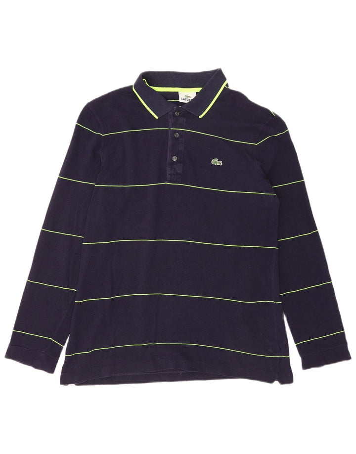 Polo LACOSTE da uomo a maniche lunghe taglia 4 cotone a righe blu navy medio