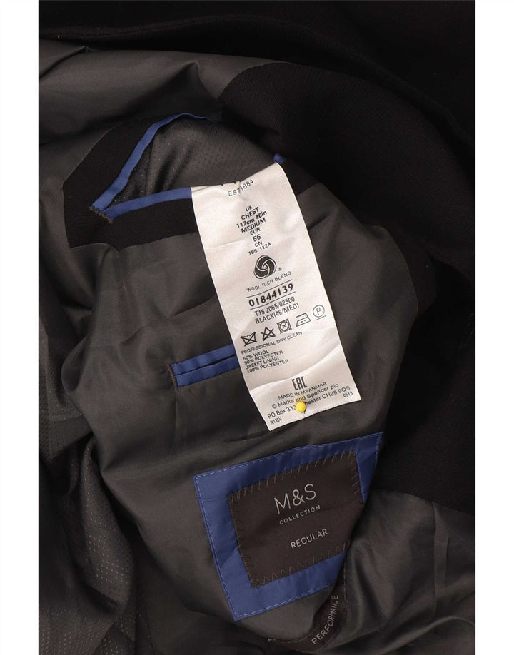 Giacca blazer a 2 bottoni standard da uomo Marks & Spencer UK 46 XL lana nera