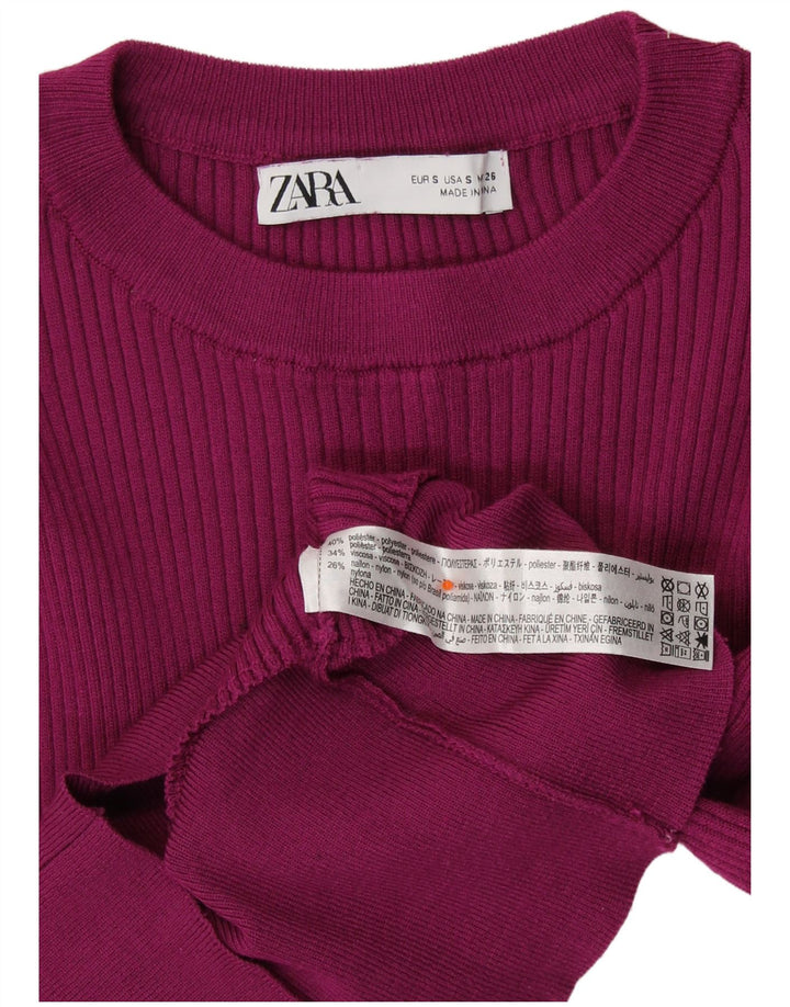 Maglione girocollo corto da donna ZARA UK 10 piccolo poliestere bordeaux