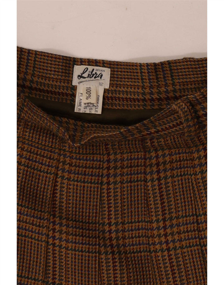 Gonna a pieghe da donna Libra UK 12 media W28 lana pied de poule marrone