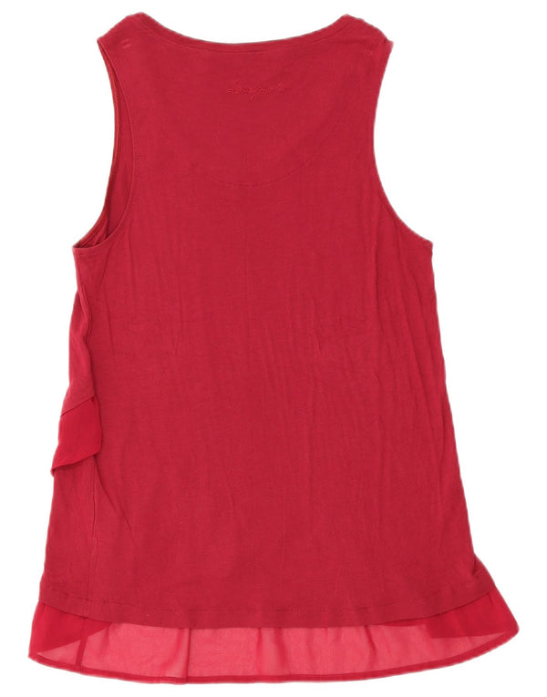 Desigual donna camicetta senza maniche Top UK 14 grande viscosa floreale bordeaux