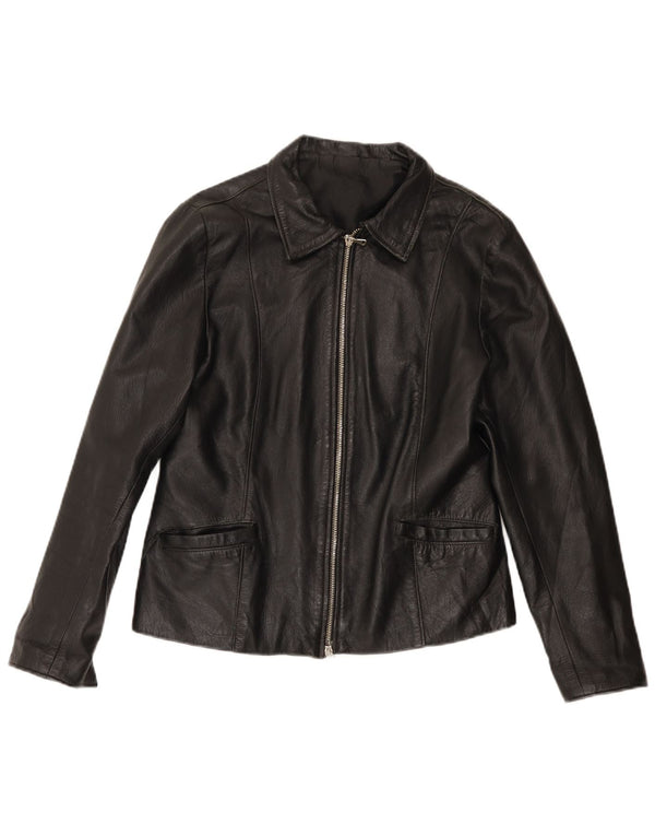 Giacca in pelle da donna vintage UK 14 in pelle nera media