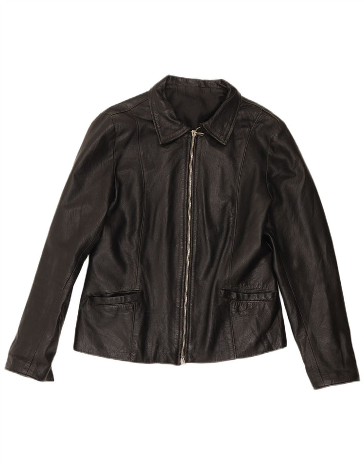 Giacca in pelle da donna vintage UK 14 in pelle nera media