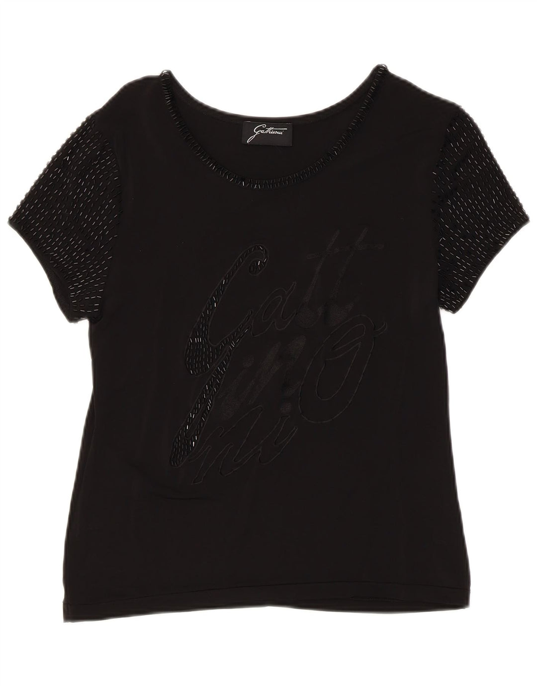 Gattinoni Maglietta Grafica Donna Top IT 46 Large Nera in Viscosa