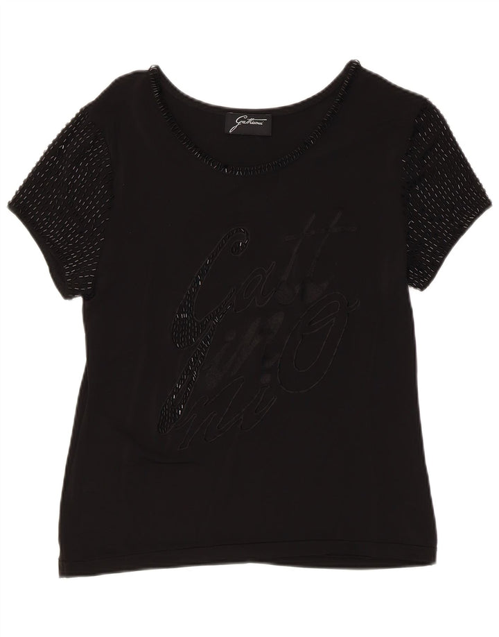 Gattinoni Maglietta Grafica Donna Top IT 46 Large Nera in Viscosa