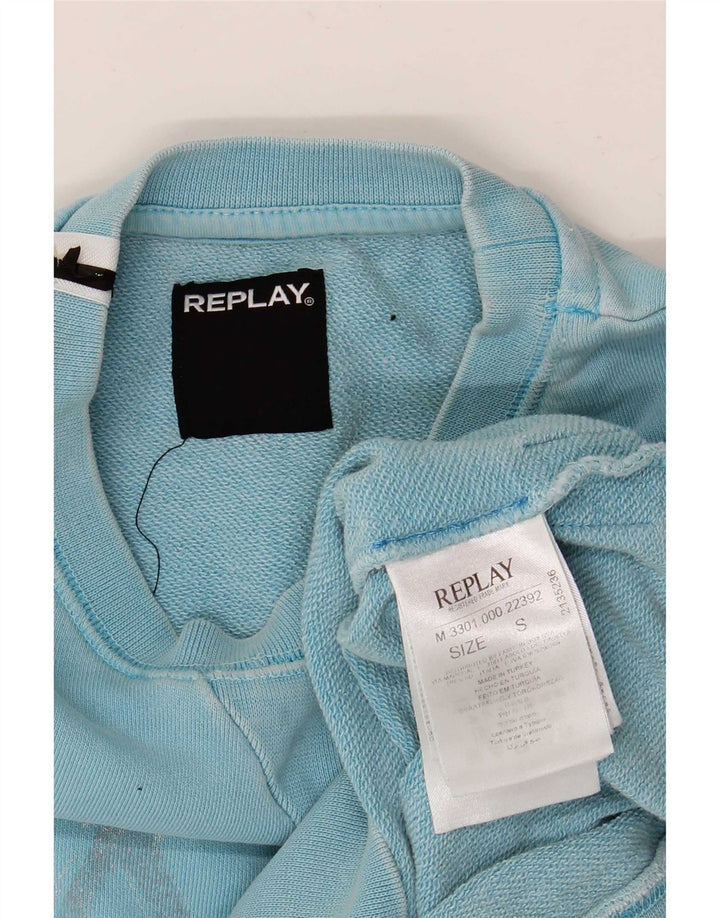 Replay Felpa grafica da uomo Maglione piccolo cotone blu