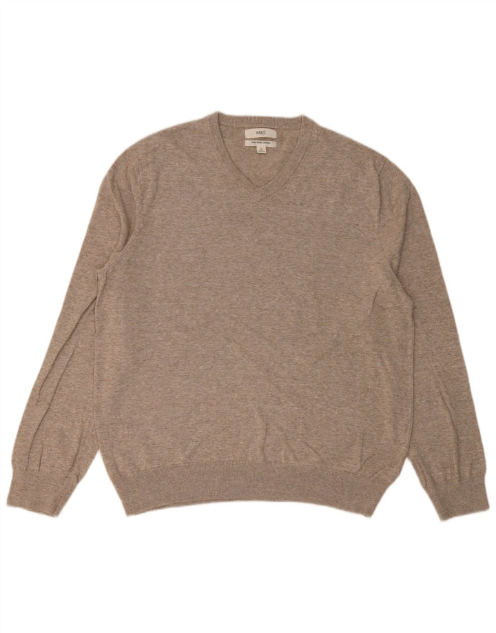 Maglione da uomo con scollo a V Marks & Spencer XL in cotone beige