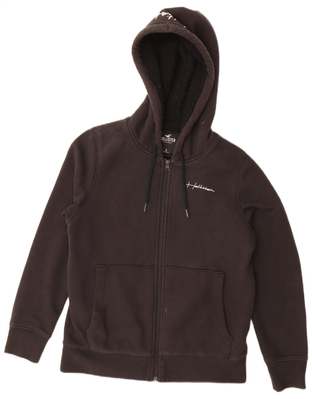 Maglione con cappuccio e zip grafica da uomo HOLLISTER piccolo in cotone nero