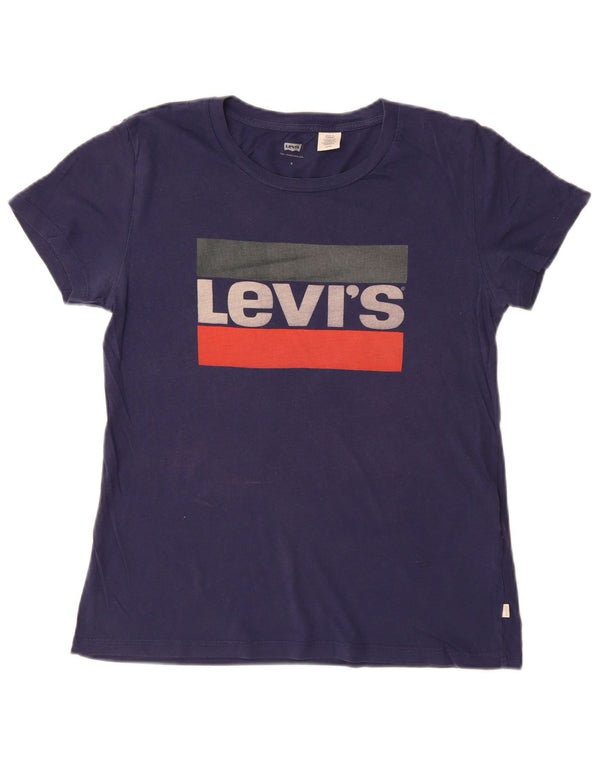T-shirt grafica da donna LEVI'S Top UK 10 piccola in cotone blu navy