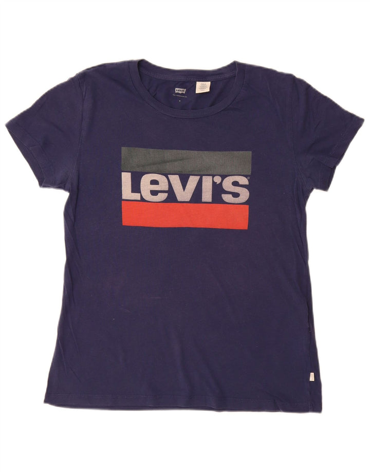 T-shirt grafica da donna LEVI'S Top UK 10 piccola in cotone blu navy