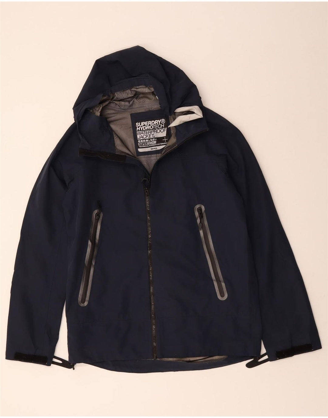 Giacca impermeabile da uomo con cappuccio SUPERDRY UK 36 Small Poliestere blu navy