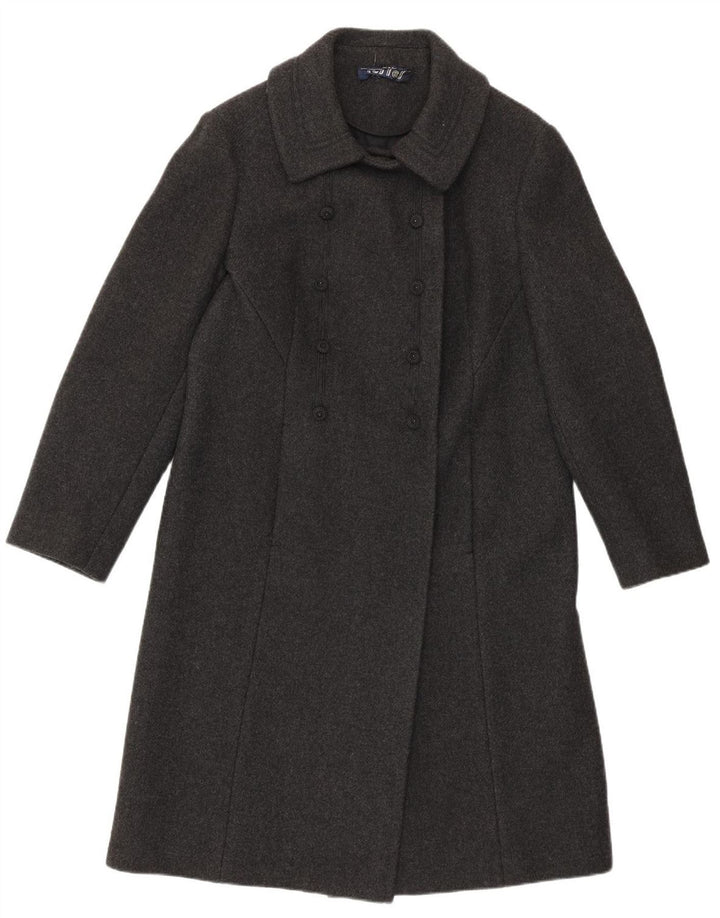 Cappotto doppiopetto vintage da donna IT 46 Large in lana d'agnello grigia