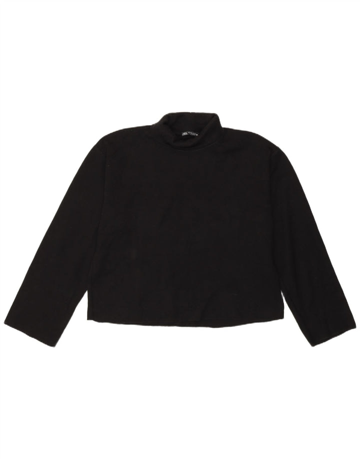ZARA Womens Roll Neck Jumper Sweater UK 16 Large Black Cotton