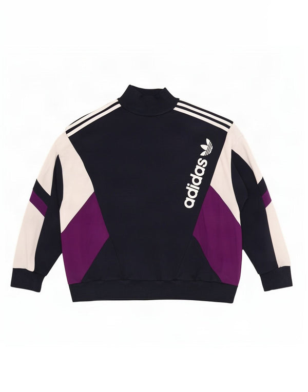 Felpa grafica da donna Adidas Jumper UK 16 Large Blu Navy Colourblock