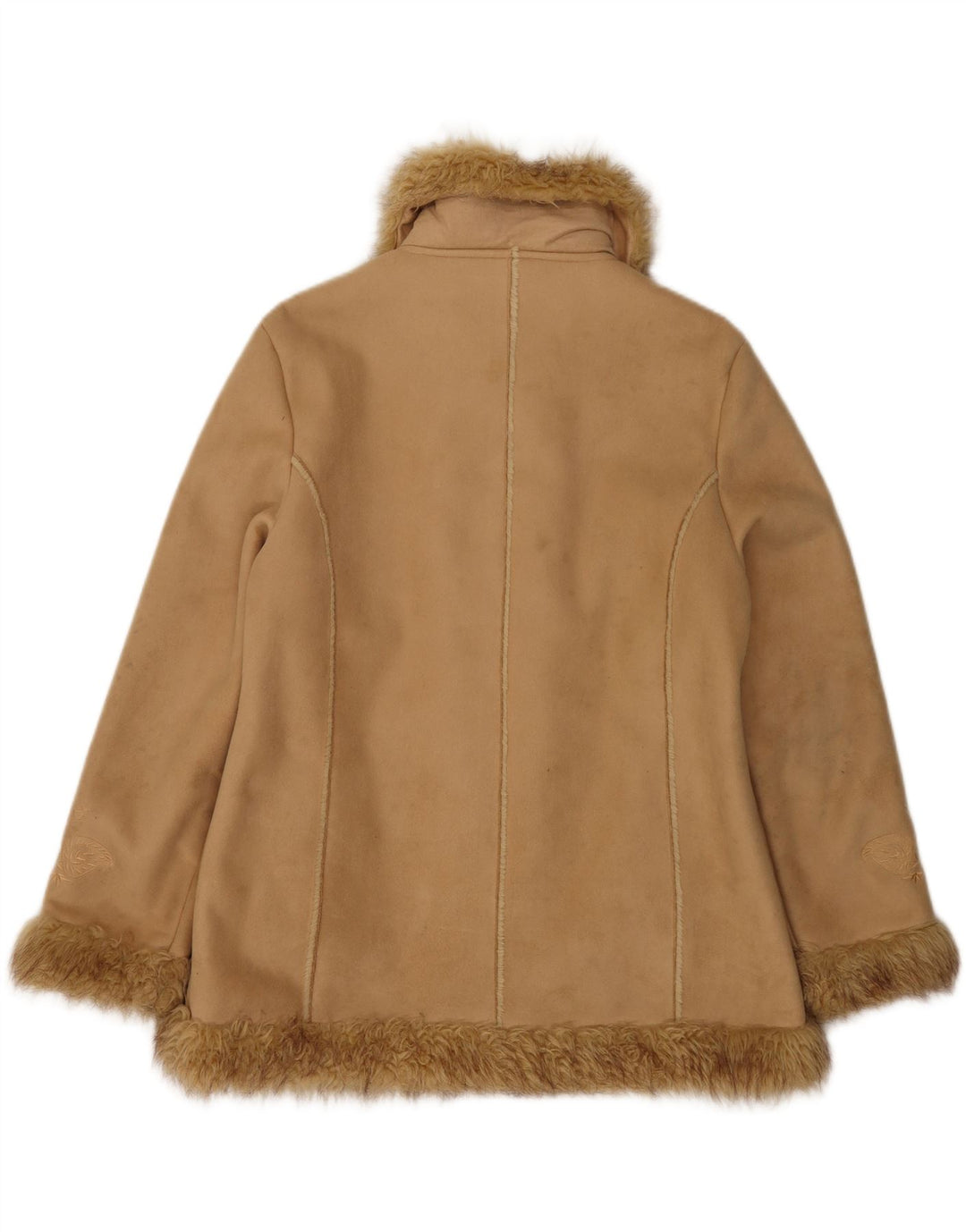 Giacca Sherpa aperta da donna vintage UK 14 grande poliestere beige