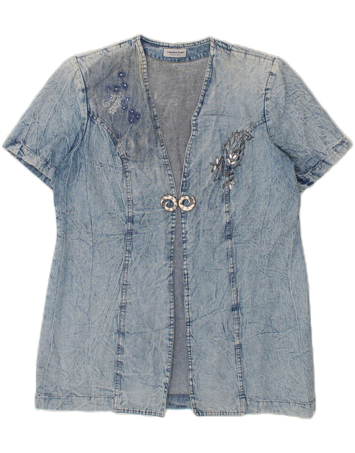 VINTAGE Womens Short Sleeve Denim Jacket UK 14 Medium Blue Cotton Vintage Vintage and Second-Hand Vintage from Messina Hembry 