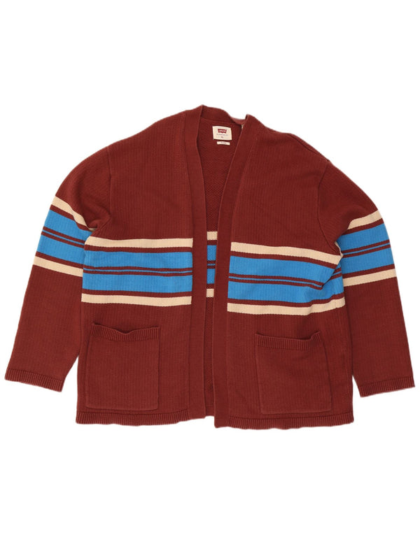 Levi's Maglione cardigan aperto rilassato da donna UK 18 XL Cotone a righe marrone