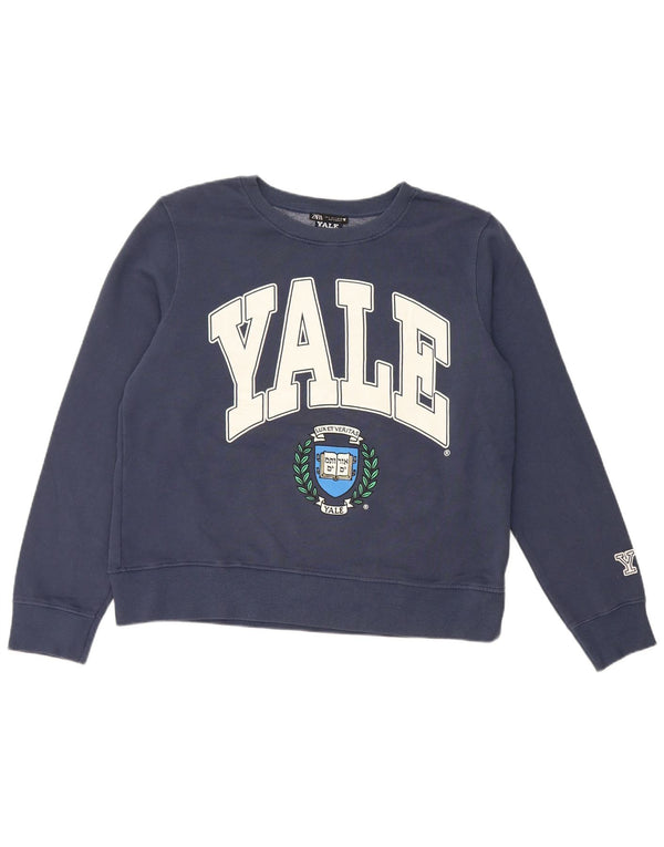 Felpa grafica da donna Zara University Yale, taglia UK 16, grande, blu navy