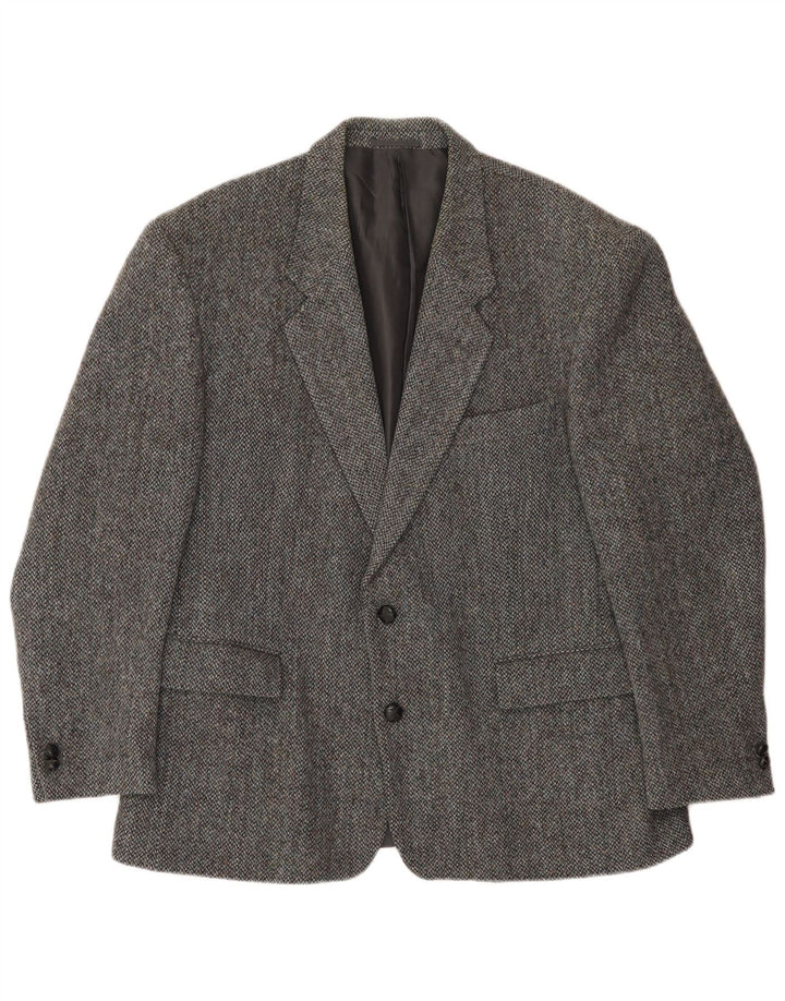 Giacca blazer a 2 bottoni da uomo Harris Tweed UK 46 3XL Lana grigia