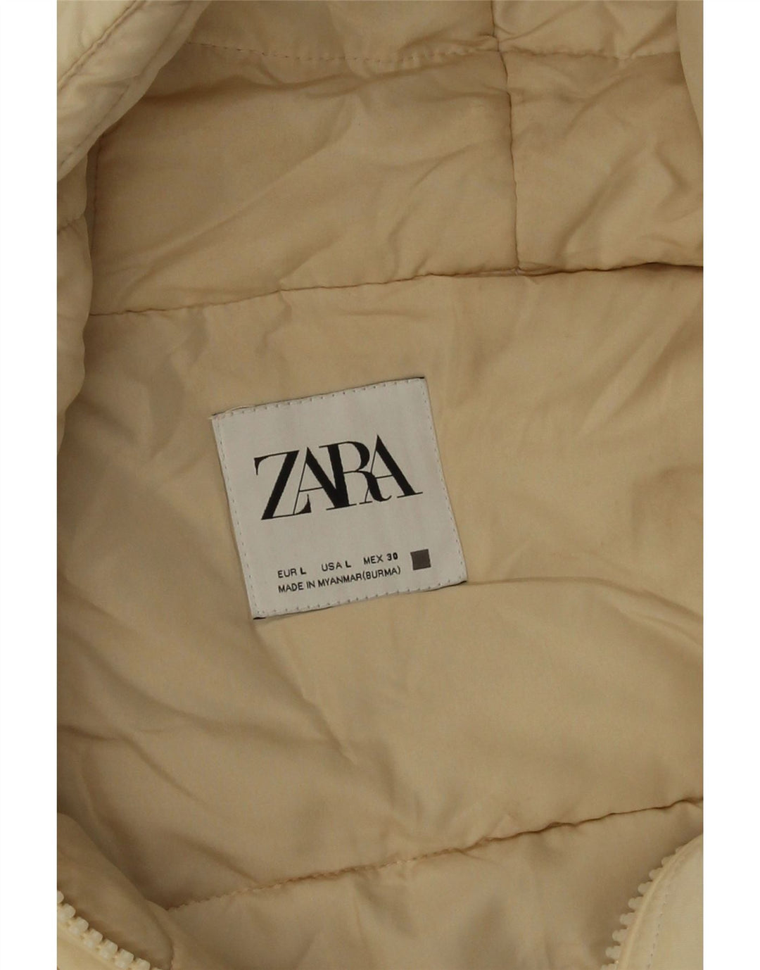 Gilet imbottito oversize con cappuccio da donna Zara UK 16 Large Beige in poliammide