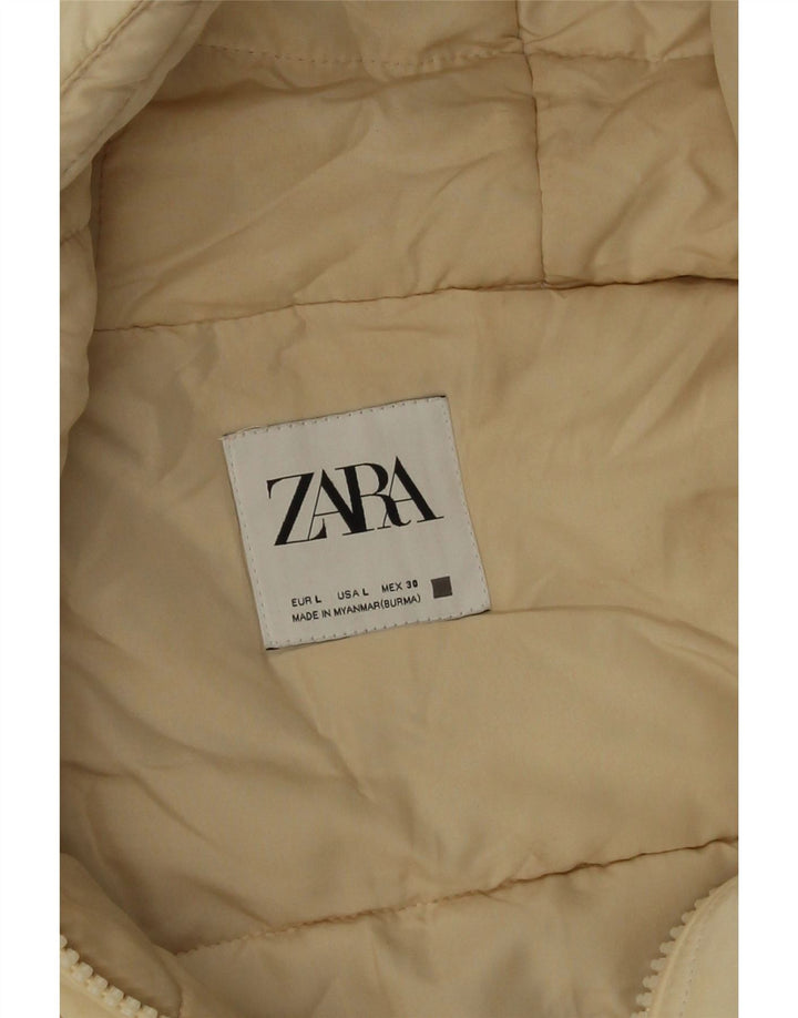 Gilet imbottito oversize con cappuccio da donna Zara UK 16 Large Beige in poliammide