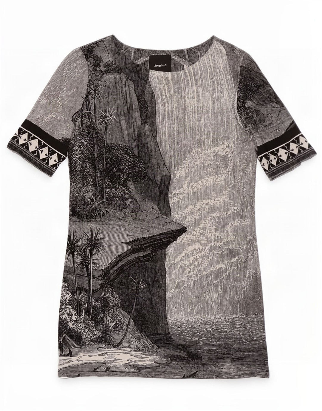 Desigual Abito a trapezio con grafica hawaiana da donna EU 38 Grigio medio geometrico