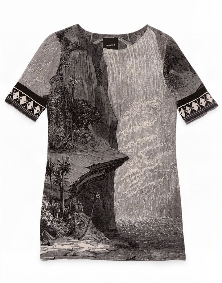 Desigual Abito a trapezio con grafica hawaiana da donna EU 38 Grigio medio geometrico
