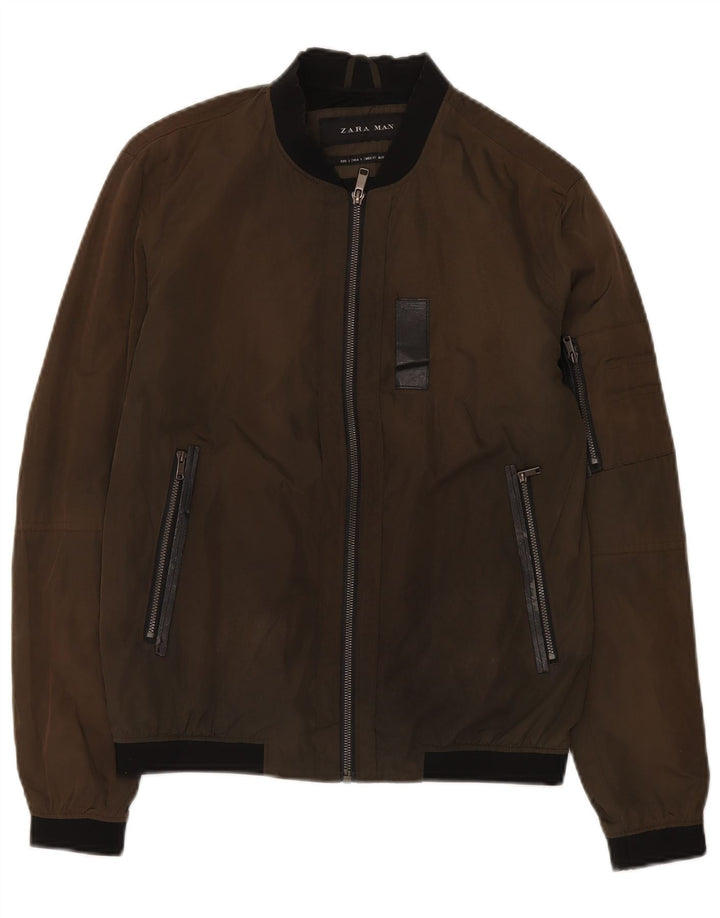 Giubbotto bomber da uomo Zara UK 36 piccolo poliestere marrone