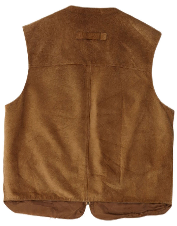 Gilet multiuso in pelle scamosciata vintage da uomo UK 38 in pelle marrone medio