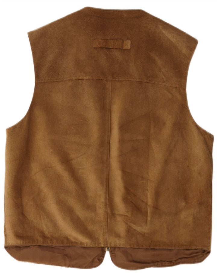 Gilet multiuso in pelle scamosciata vintage da uomo UK 38 in pelle marrone medio