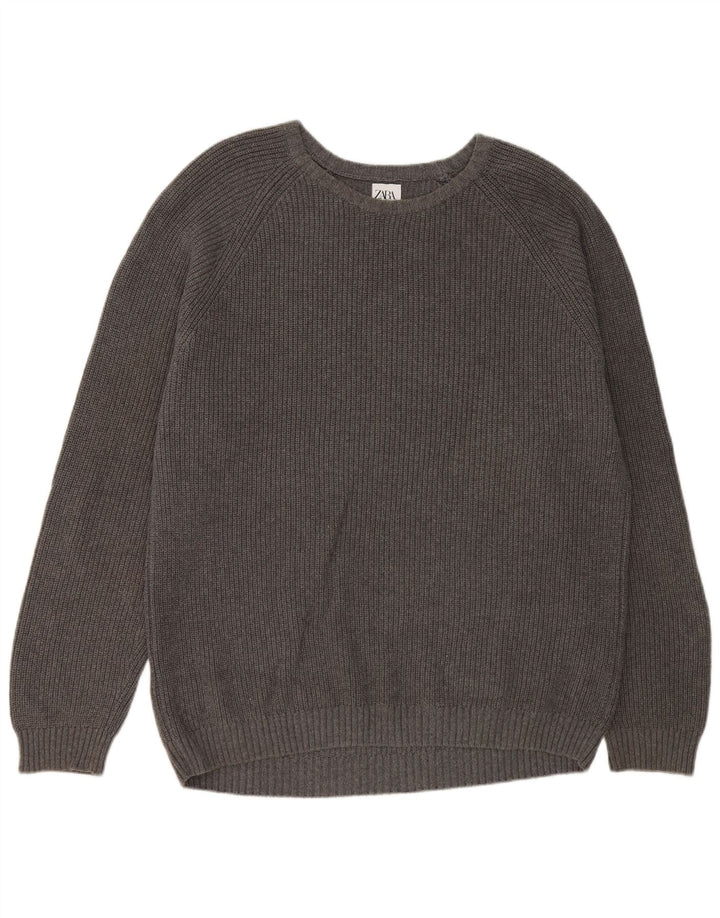 Maglione Zara da uomo con scollo a barca XL in cotone grigio