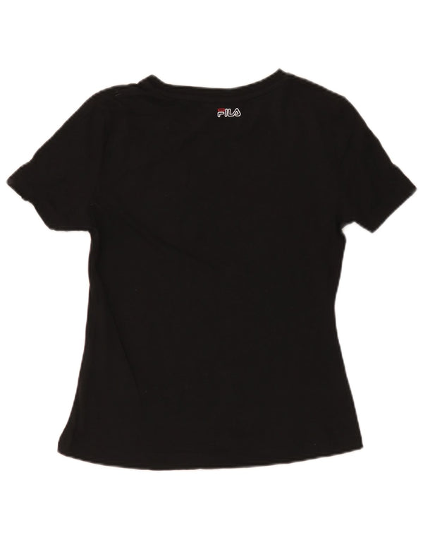 T-shirt grafica da donna Fila Top UK 10 piccola in cotone nero